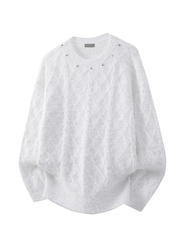 

Мужской зимний вязаный свитер свободного кроя с круглым вырезом из вискозы, модный дизайн с тяжелой вышивкой бисером, теплая одежда в американском стиле