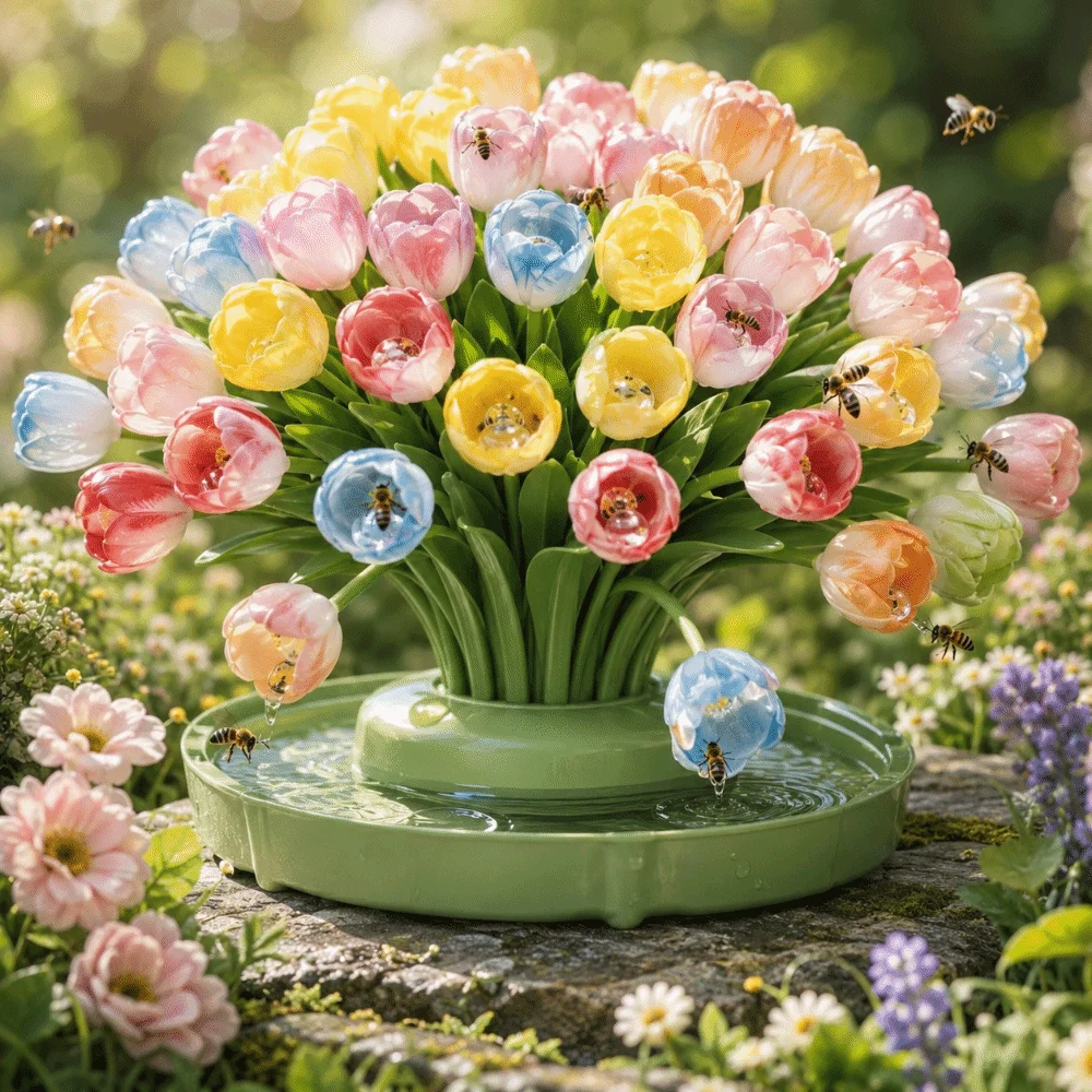 3pcs Ceramic Flower Bee Water Feeder Garden Decoration DIY Bee Watering Station Artificial Flower Insect Drinking Cup Garden