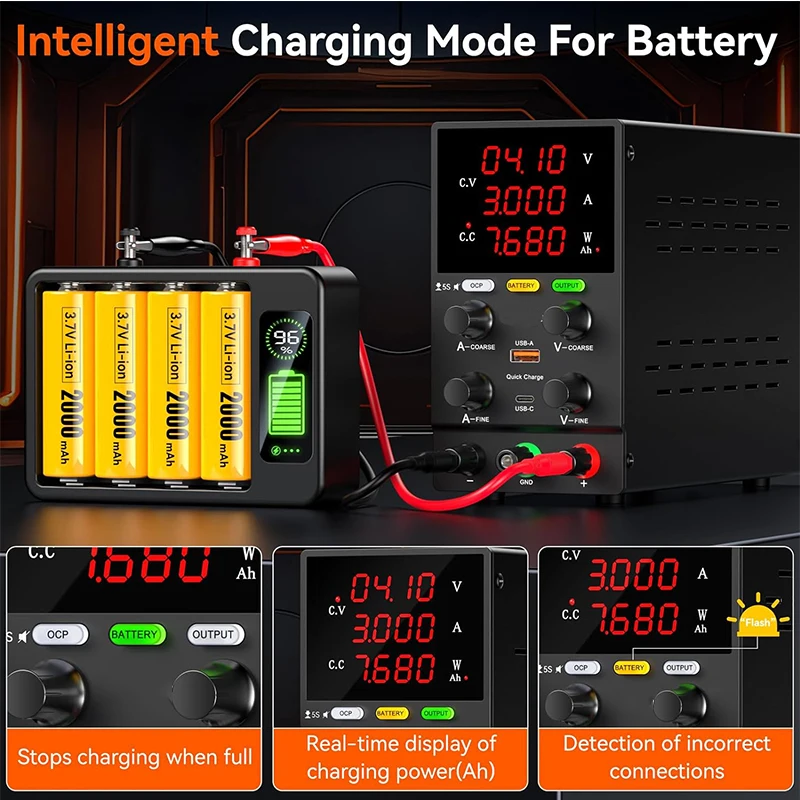 Fuente de alimentación de laboratorio CC ajustable, fuente de alimentación de banco de laboratorio, regulador de voltaje de fuente de alimentación de 30V 10A, 120V60V para carga de batería