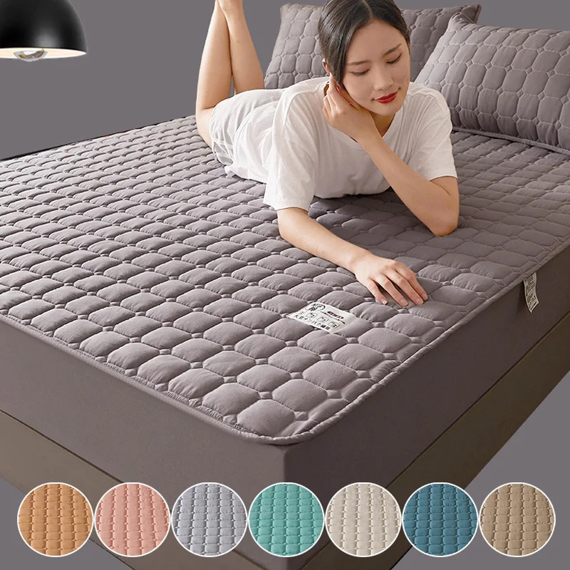 Winter-Ready Waterproof Quilted Mattress Protector-Breathable Bed Pad with Elastic Straps Fits Muti-Sizes Beds Soft and Warm