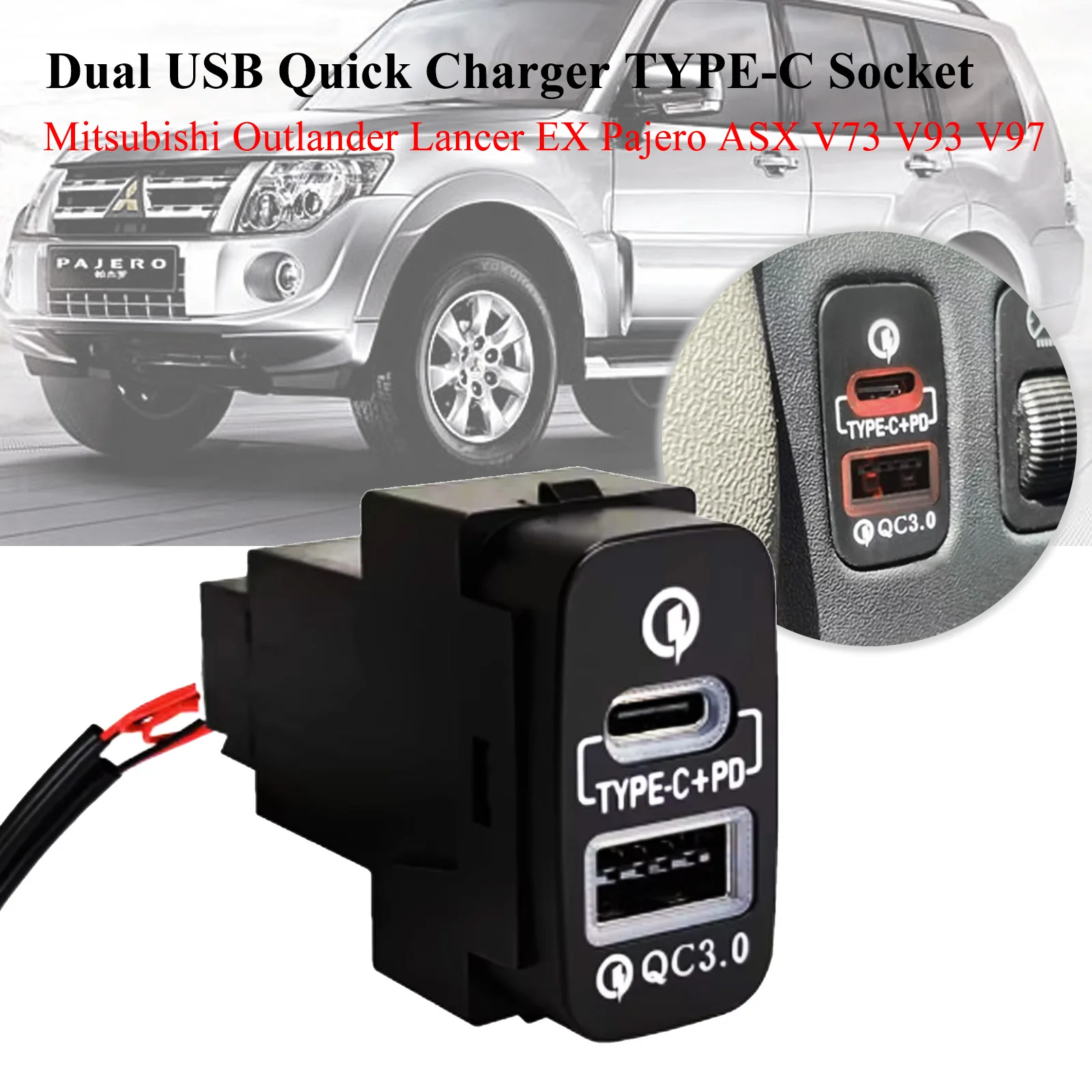 

Dual USB Car Quick Charger Type-C PD +Type A Socket For Mitsubishi Outlander Lancer EX Pajero Sport ASX V73 V93 V97 Charging