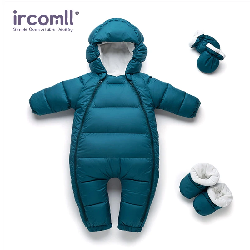 Ircomll 2024 Winter Warm Baby Girls Boys Jumpsuit Duck Down Children Jacket Inside Fleece Jumpsuit with Gloves Kids Bodysuit Out