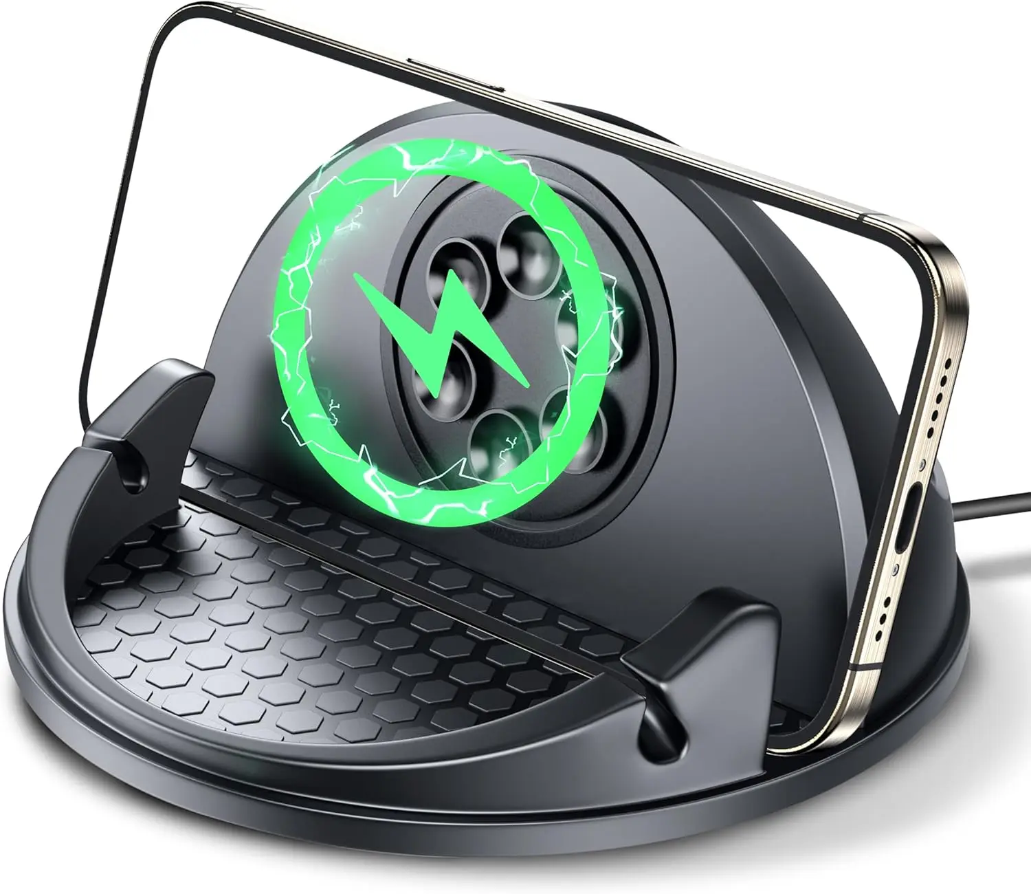 حامل هاتف السيارة شاحن لاسلكي غير قابل للانزلاق، شاحن لاسلكي سريع للهاتف المحمول للوحة القيادة لشاحن السيارة اللاسلكي iPhone15W