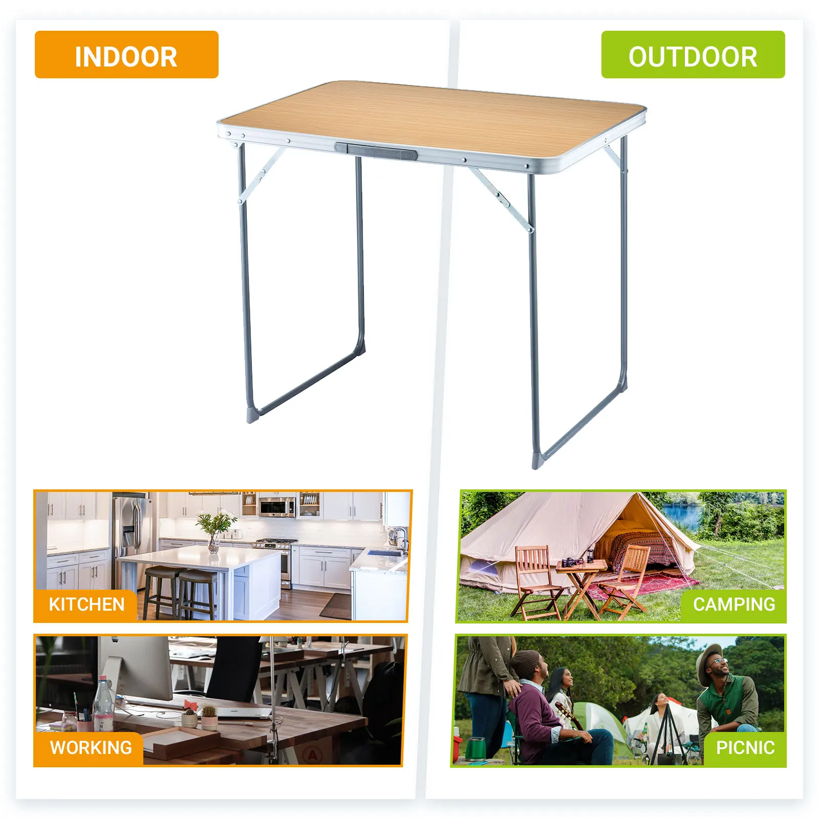 FUNDANGO Folding Table Portable Picnic Table, Foldable, Lightweight, With Handles, Outdoor Hiking, Camping, BBQ, Beach Backyard