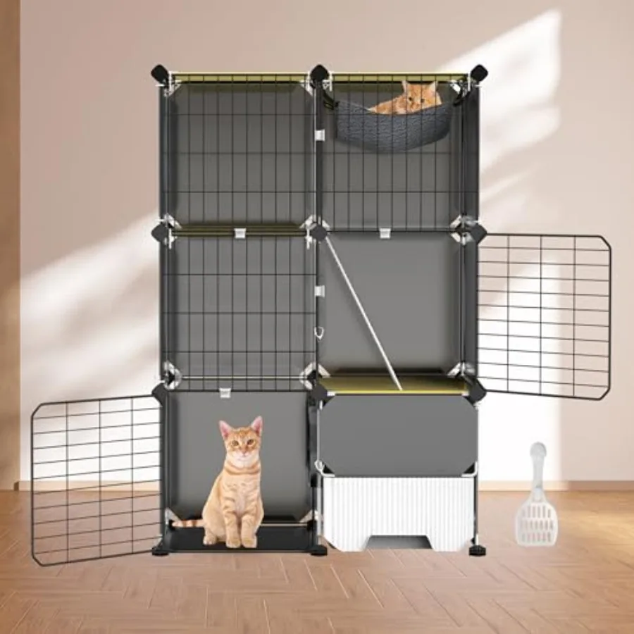 

3-Tier Cat Cage 27.95x13.78x42.13in Detachable Metal Wire Cat Playpen Cage Cat House Cat Enclosure Indoor with Litter Box Hammo