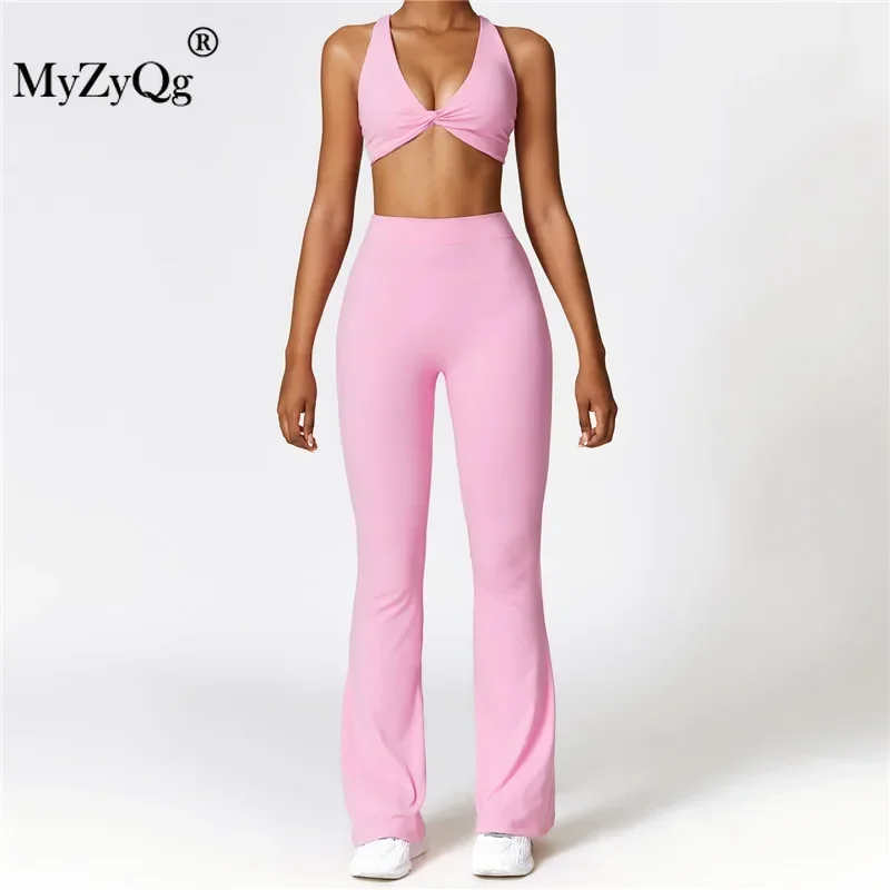 MyZyQg Women Two-piece Pant Sets Tight Brushed Yoga Bra Legging Set Peach Butt Lift Micro Instant Dry Beauty Back Fitness Suit