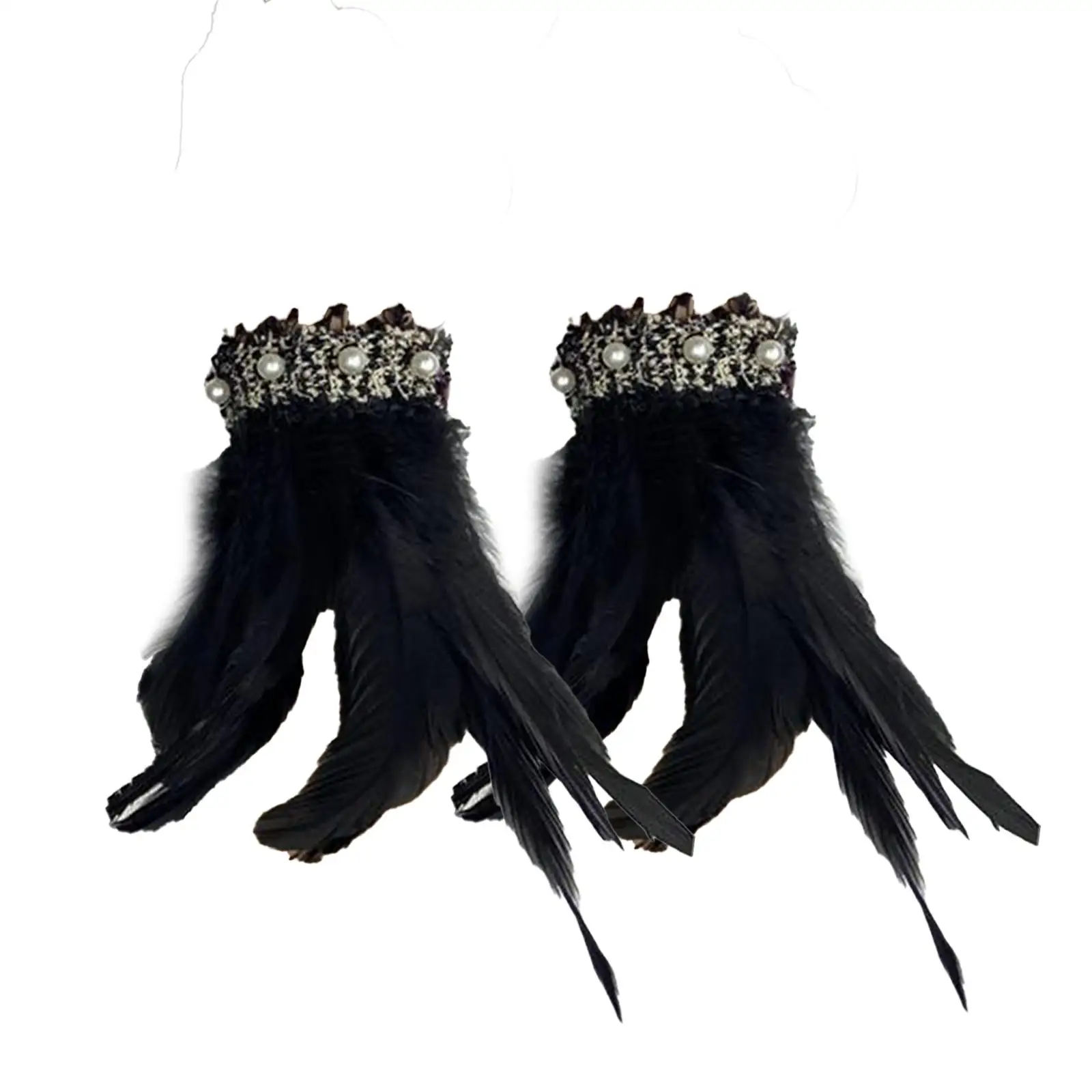 2 Pieces Artificial Feather Steampunk Feather Wrist Cuffs Feather Cuffs Bracelets for Halloween Carnival Stage Dance Evening