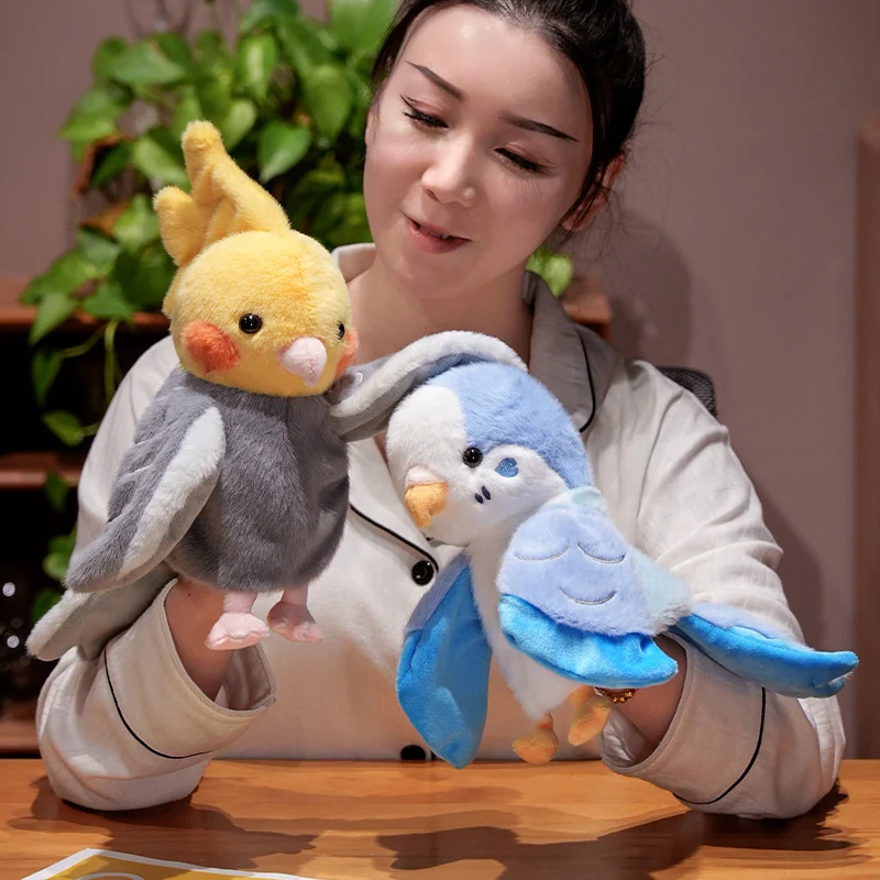 Bird Soft Stuffed Toy Doll Parrot Cosplay Plush Doll Educational Baby Toys Kawaii Cockatiel/Budgerigar/Monk Parakeet Hand Puppet