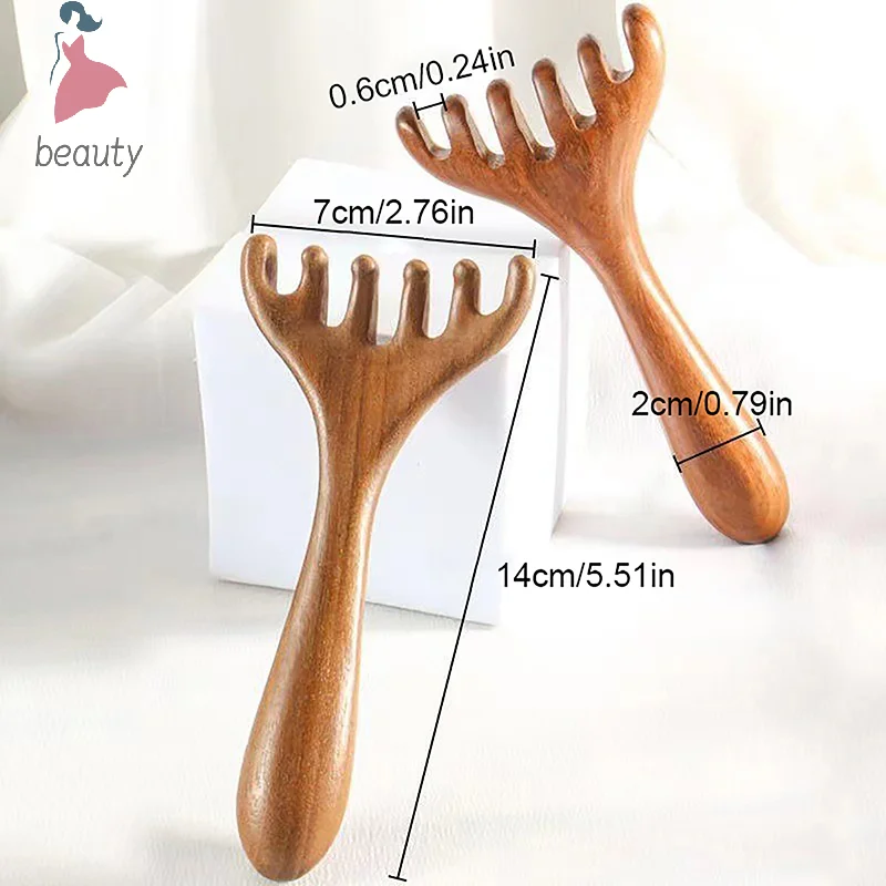 Body Meridian Massage Comb, Sandalwood Deer Antlers, Acupuntura de dente largo, Ajuda a circulação sanguínea, Cabelo liso antiestático