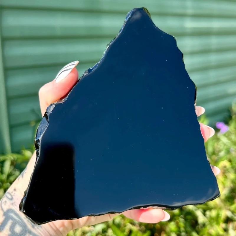 1pc Random Shape Natural Obsidian Slab, Polished And Sliced, Perfect Gift For Home Or Office Decoration, Especially For