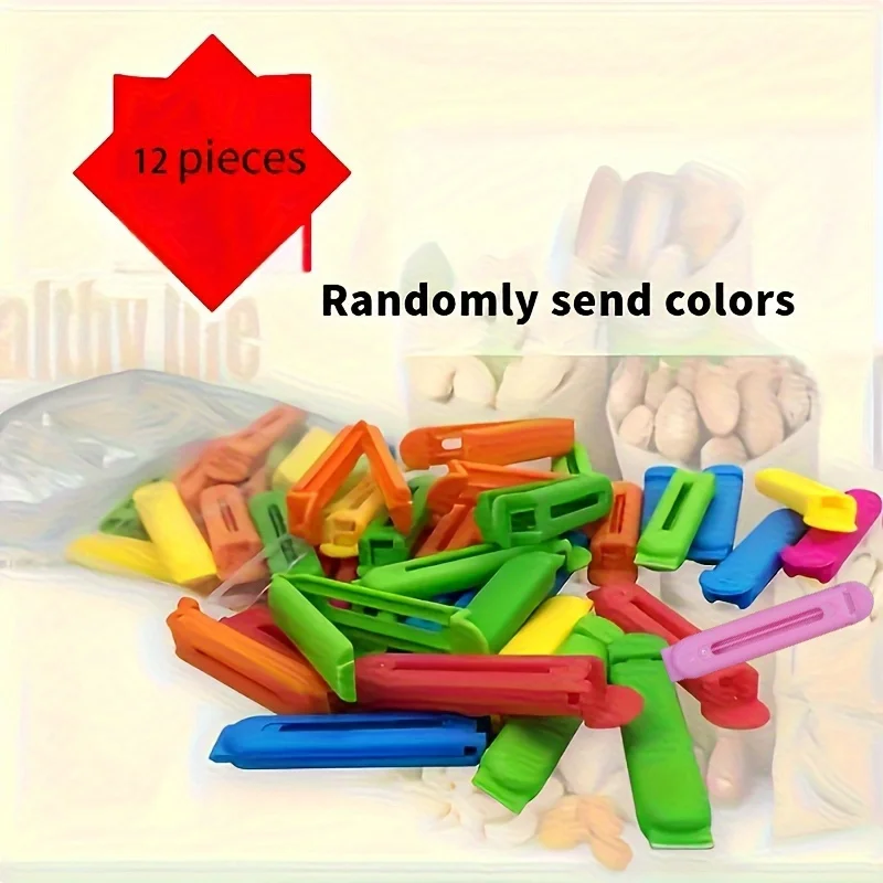 12pcs Color-Coded Reusable Food Sealing Clips - Heavy-Duty Plastic Locking Latch for, Snacks, Cereals, Kitchen Storage