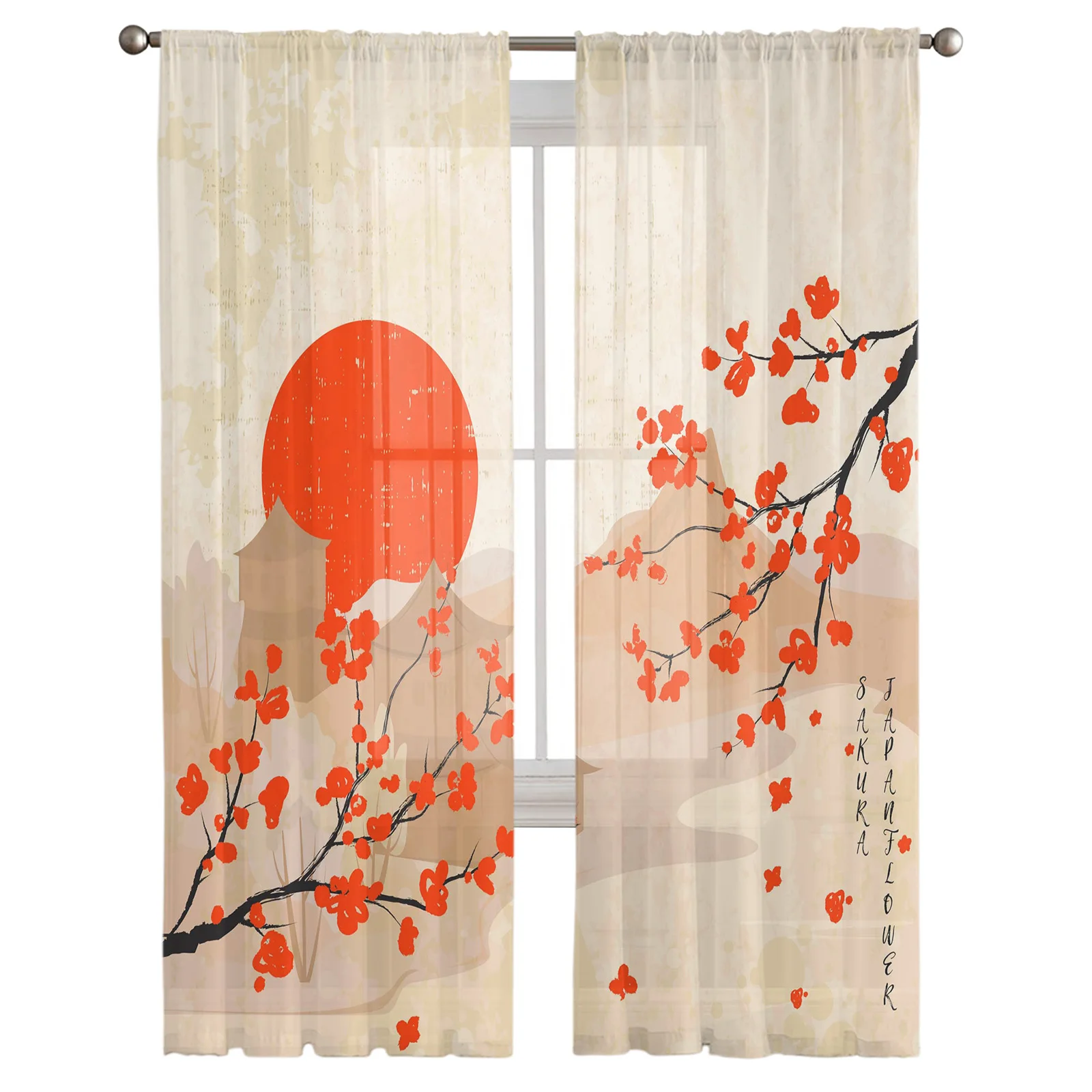 Cherry Blossom Sun River Flower Tulle Voile Curtains For Bedroom Window Curtain For Living Room Sheer Curtains Organza Drapes