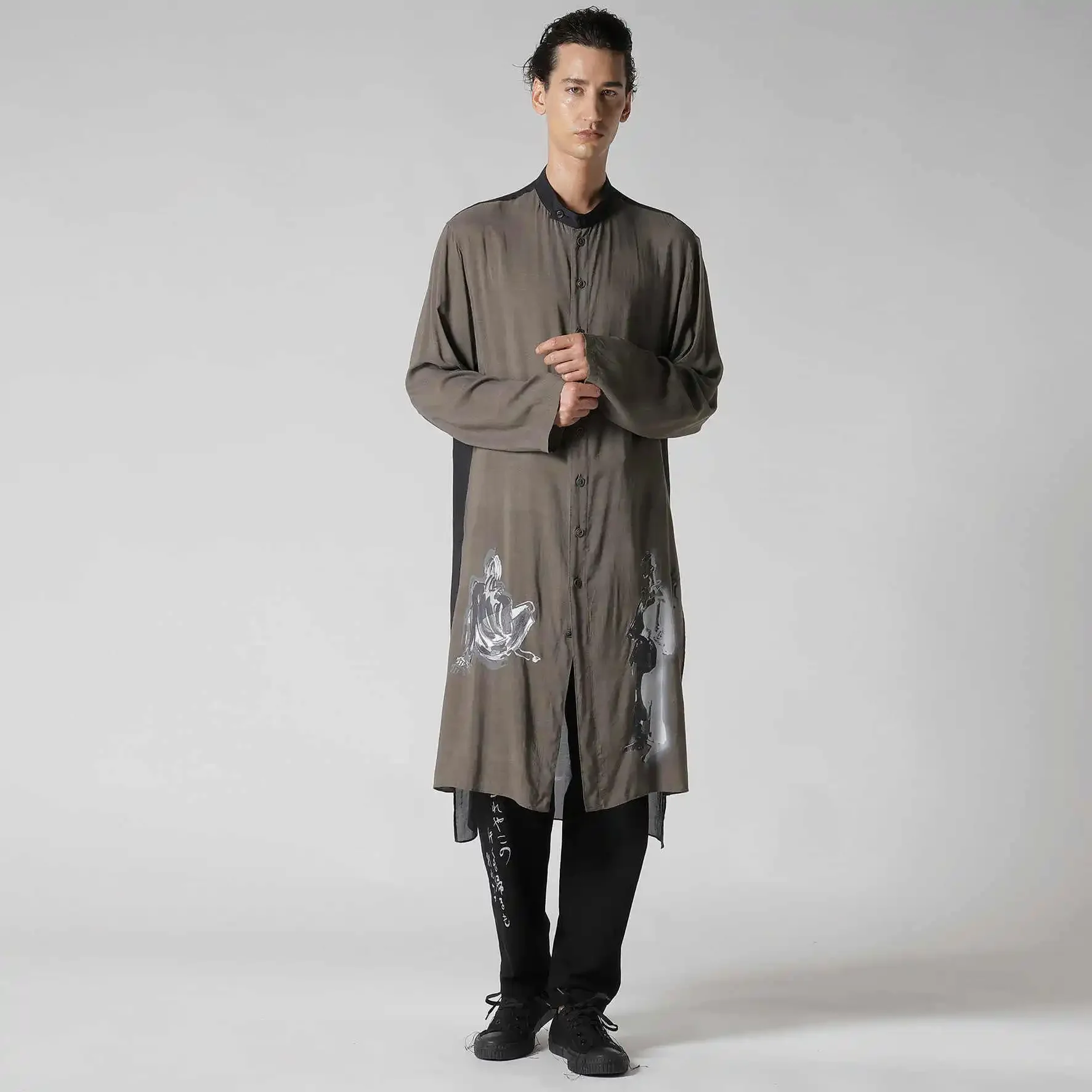 قميص YOJI OOAK ياباني أصلي من القطن المختلط والحرير الأمامي قصير الظهر طويل متوسط الطول وصدر واحد وأكمام طويلة للرجال #2