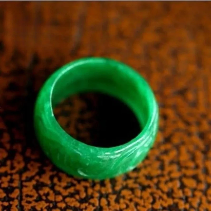 Natural Green Jade Money Carving Ring 18-19mm Fingerstall Jadeite Fashion Charm Jewelry Hand Carved Crafts Luck Gifts Women Men view 4