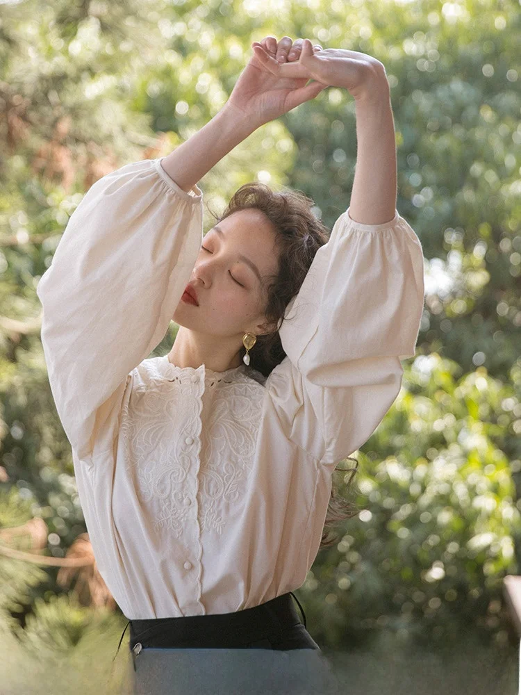 

Dailyart Ретро Дизайн Вышивки Фонарь Све irt Женский Модный Повседневный Длинный Свек Смесь Хлопчатобумажной Irt