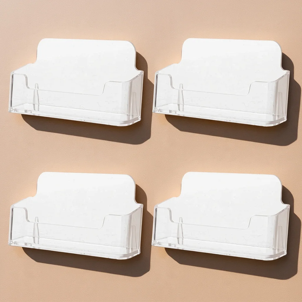 

4Pcs Desktop Cards Holder Acrylic Business Card Stand Clear Storage Box for Office Supplies Card Organizer Professional Look