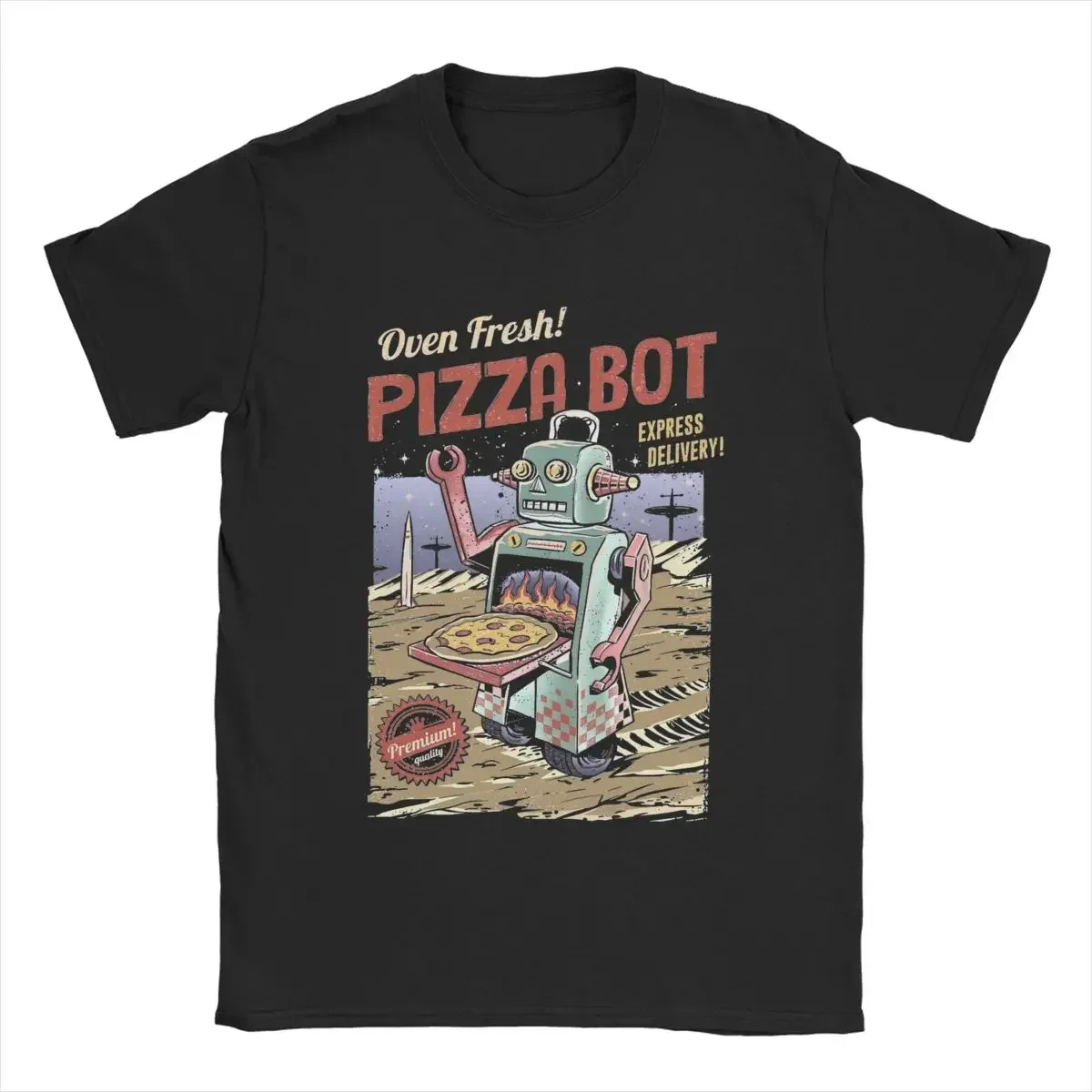 Pizza Bot Retro Robot T Shirt Men's Cotton Casual T-Shirts O Neck Kill All Humans Tee Shirt Short Sleeve Clothing Gift Idea image 5
