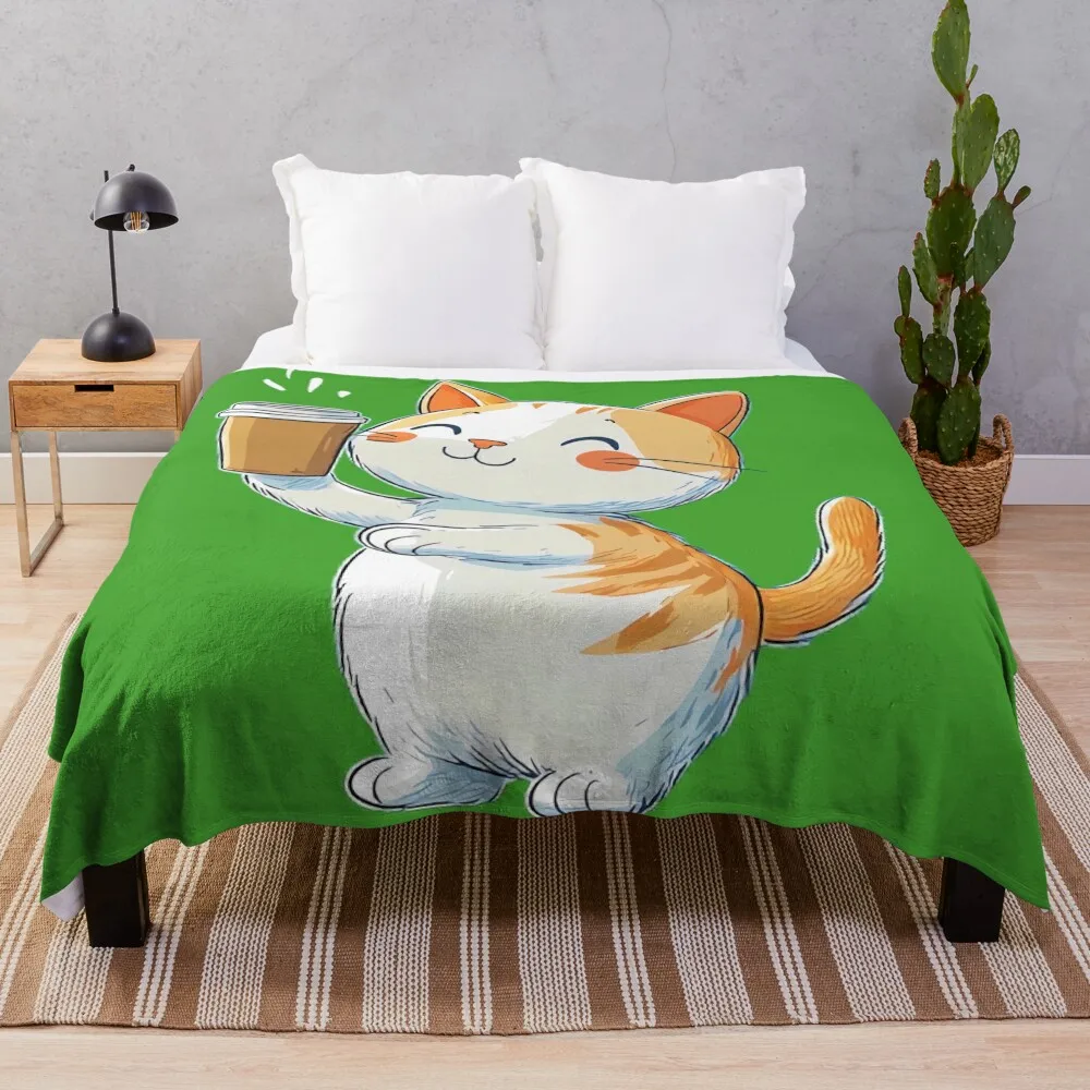 Tabby cat coffee time Throw Blanket Summer Quilt Polar Blankets