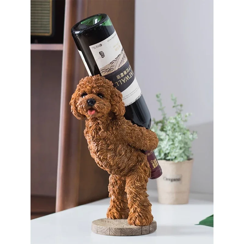 Creative Teddy Dog Wine Rack Ornaments, Cartoon Animal Statue, Home Living Room, Desktop Decoration