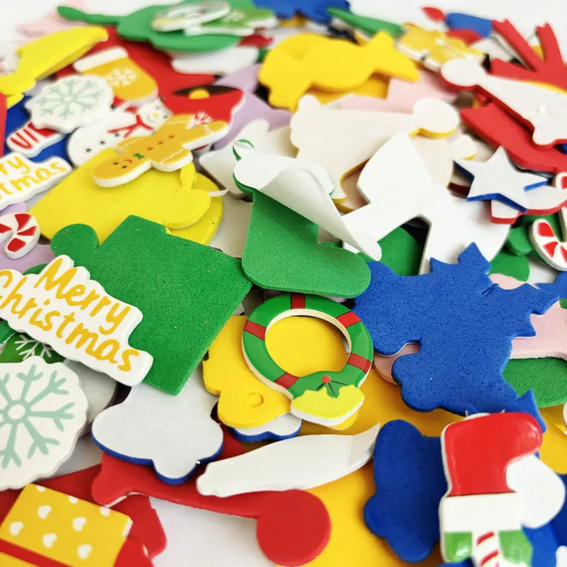 150/LOT.Mix New colorful christmas foam stickers Noel Creative party activitity items Kindergarten arts and crafts diy toys