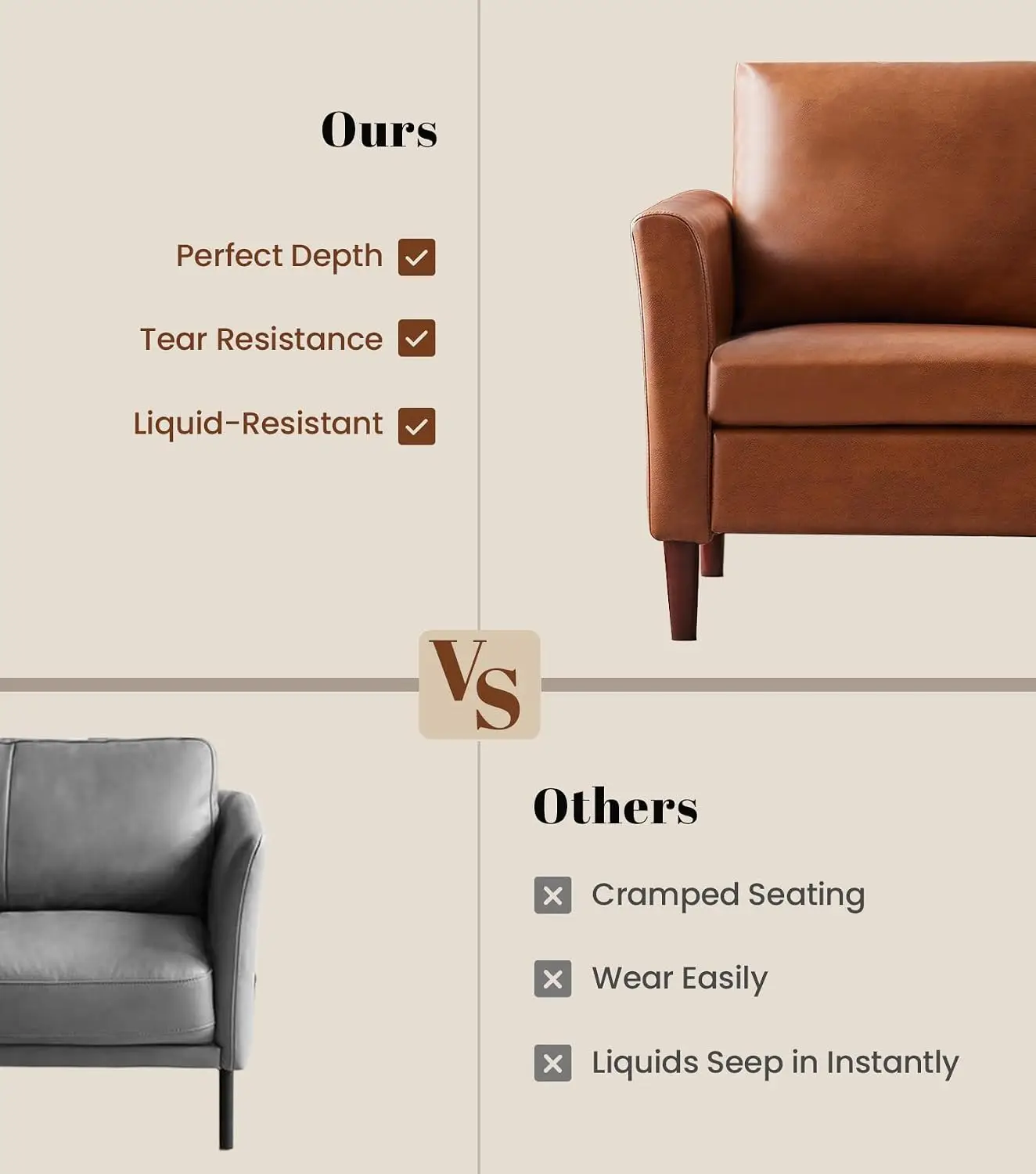 Chair, Faux Letaher Arm Chair, Reading Chair for Living Room, Bedroom & Offcie, Brown