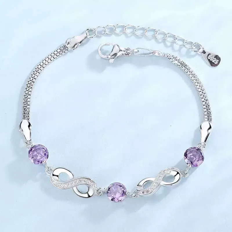 

Fashion Clear Purple Zircon Charms 925 Sterling Silver Bracelet for Women Eternity Infinite Love Bracelet Jewelry Gift