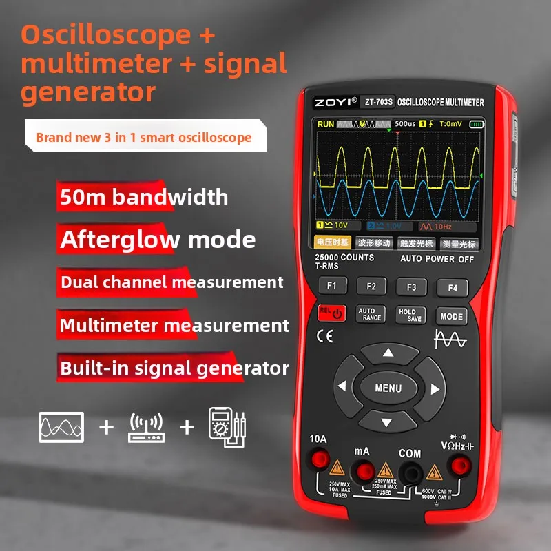 High-Precision Portable 2-in-1 Handheld Oscilloscope Multimeter with Dual Channel DSO and True RMS DMM for Industrial Testing