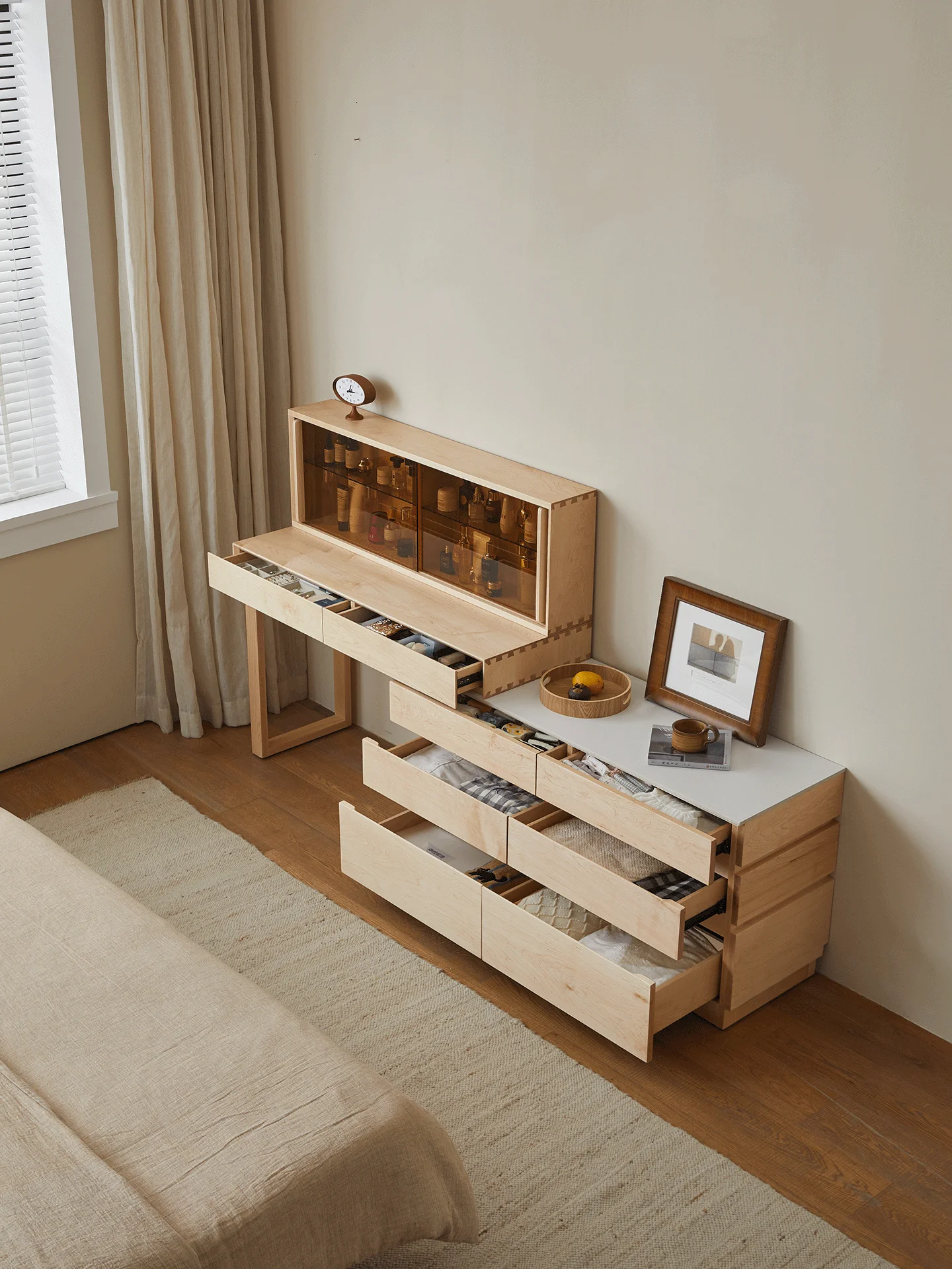 YJQ dresser solid wood makeup table cosmetic storage bedside table workbench