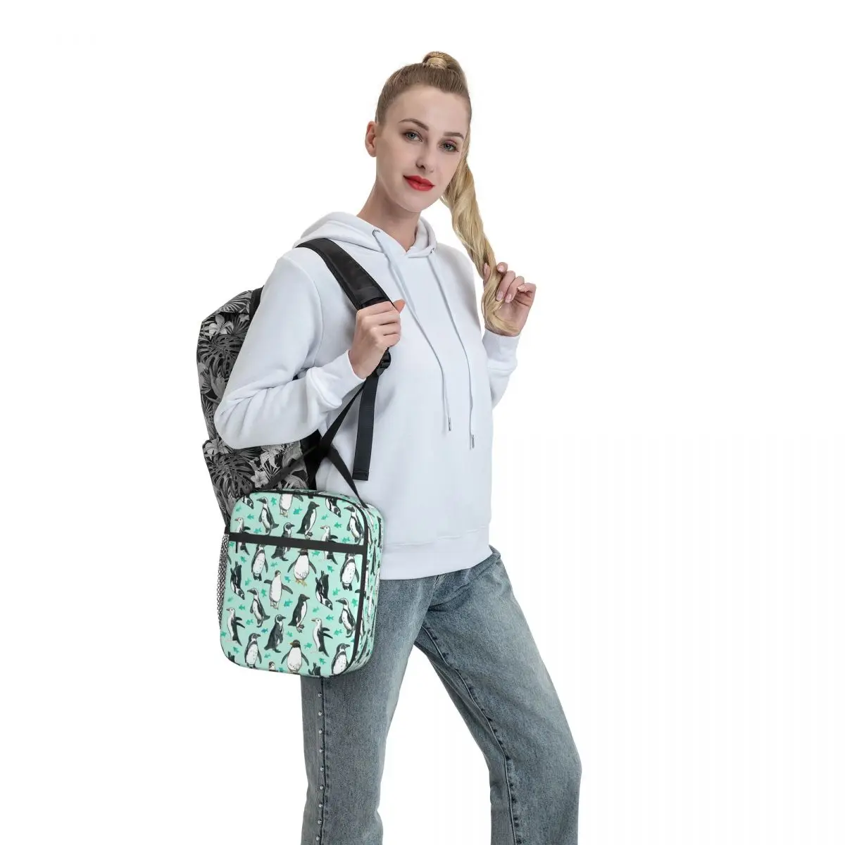 Lots Of Little Penguins On Mint Insulated Lunch Bag for Women Office Cooler Thermal Food Box Tote Portable Lunch Boxes Container
