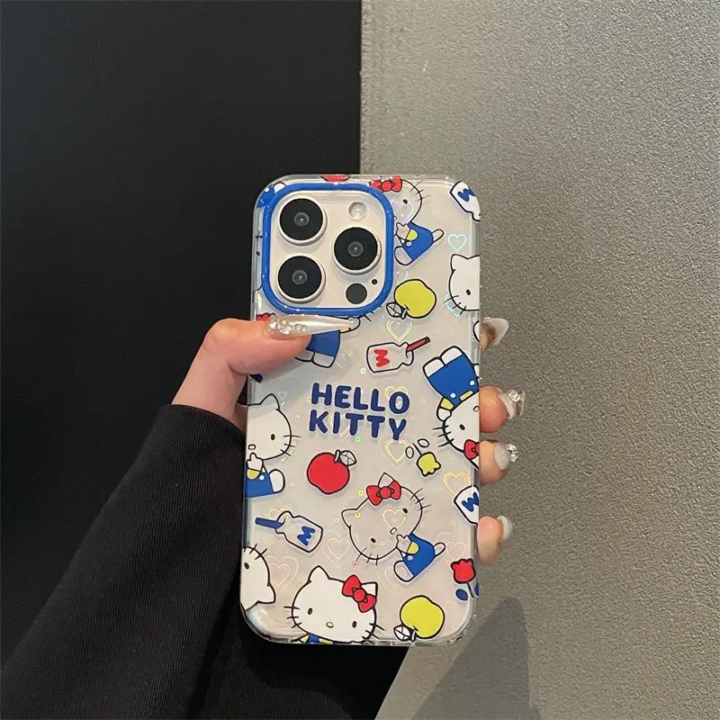 Sanrio Hello Kitty Blue KT Phone Case For iPhone 16 15 14 13 12 11 Pro Max XR XS MAX 7 8 Plus Y2K Girl Cute Anti Fall Back Cover