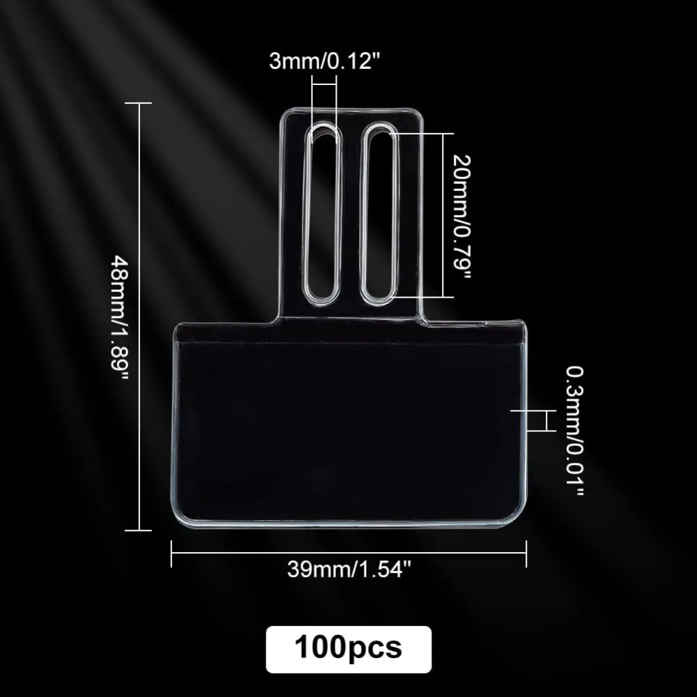 100 Pcs Clear Plastic Price Tag Holders for The Frame of Glasses Mini Rectangle Label Holders Hanging Card Protector Sleeve