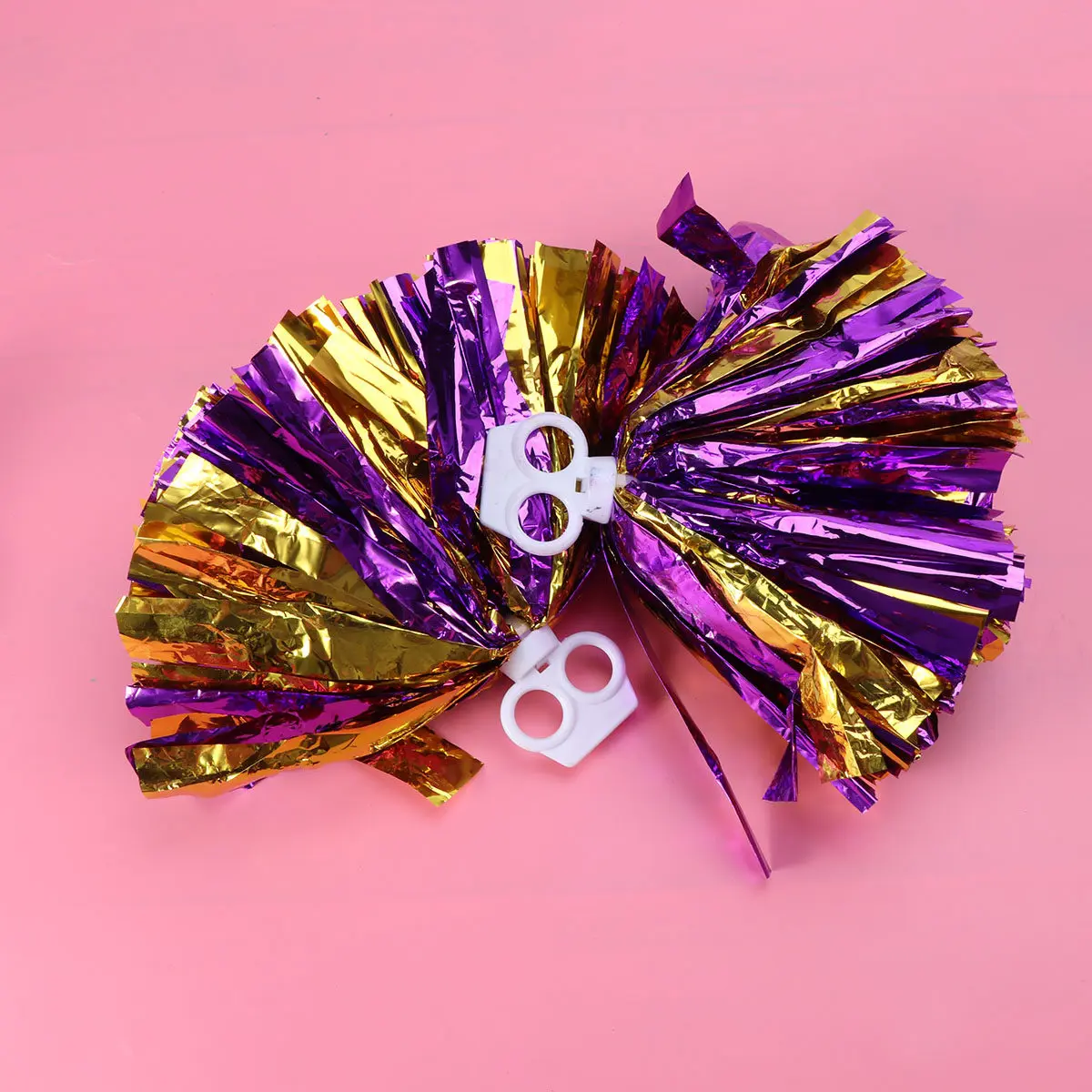 

2Pcs Plastic Cheerleader Pom Poms Purple Gold Lightweight Glossy Ring Safe for Kids College High School Football Baseball