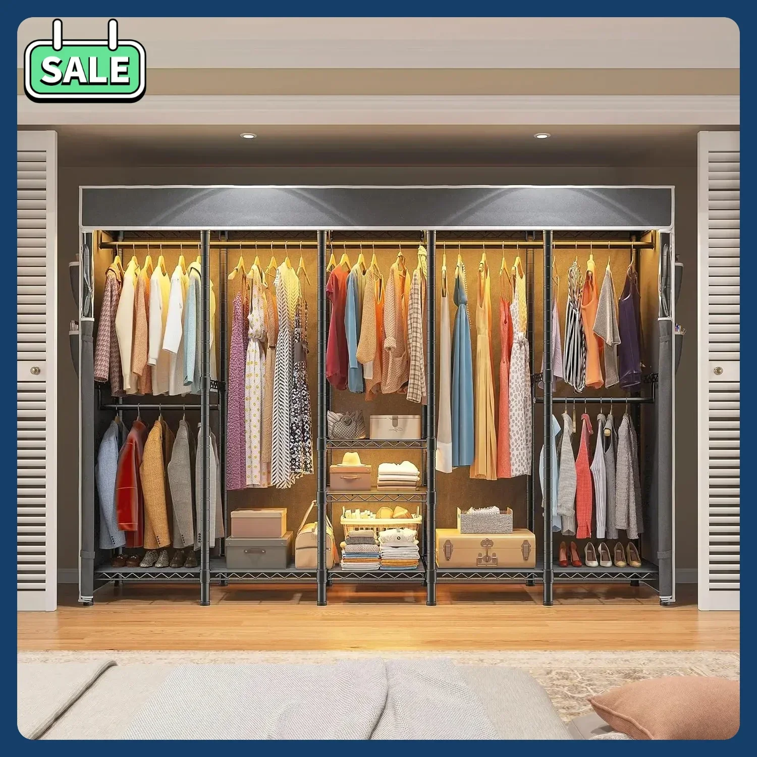 

Bestseller90.6" W Clothes Rack with Cover Heavy Duty Clothing Rack with Cover Loads 1200LBS Wardrobe Closet Freestanding Garment