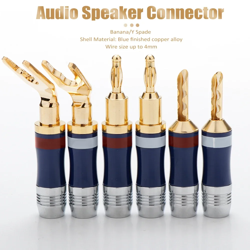 Y Spade Plug Audio Cable Connector 4mm  Gold Plated Copper Banana plug Speaker Screw Lock Connector hifi Speaker cable Connector