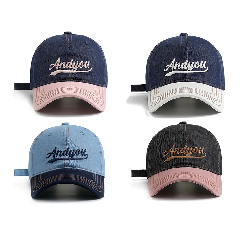American Korean Dongdaemun Embroidered Letter Denim Splicing Baseball Cap Women's 2025 Spring New Casual Couple Cap