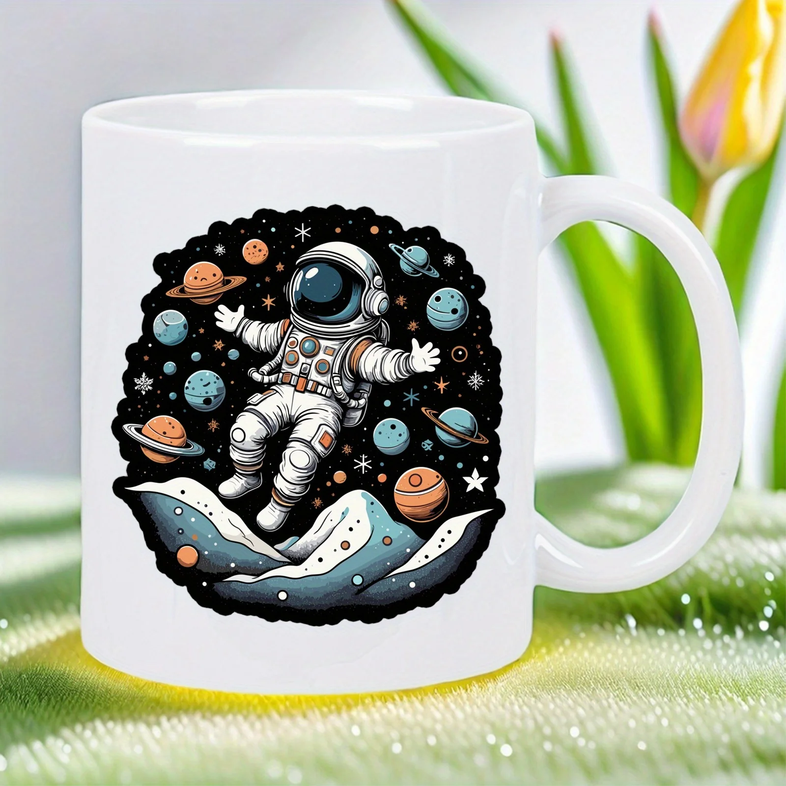 Astronaut Mug - Space-Themed Coffee Cup with Astronaut Floating Outside Planet, Ceramic Cup for Home, Office, or Astronomy Gifts