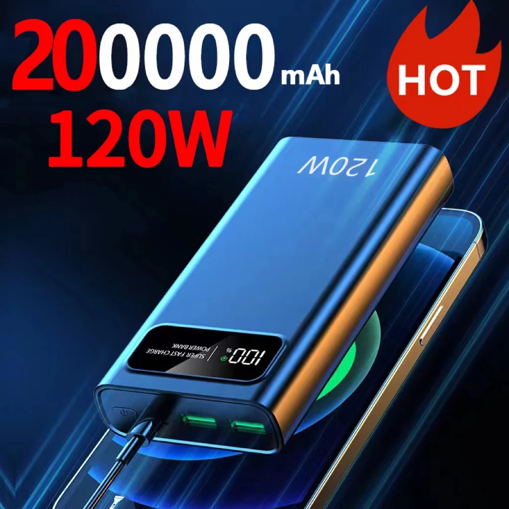 200000mAh Fast Charging Power Bank 120W Ultralarge Capacity Portable Digital Display For iPhone Samsung Huawei Xiaomi New 2024