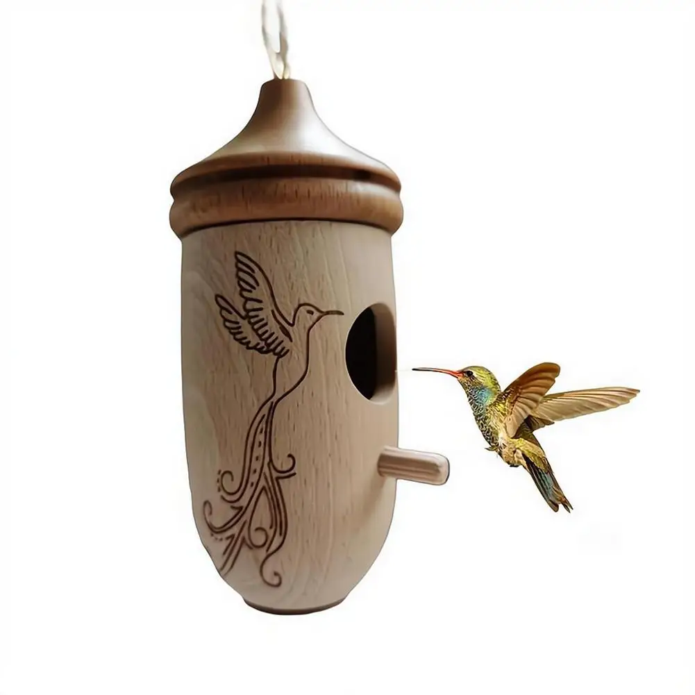 Kolibri-Haus Hängendes Vogelhaus aus Holz Handgefertigtes Nest Wildvogelhaus für Außenbereich Garten Dekoration – Detail 5