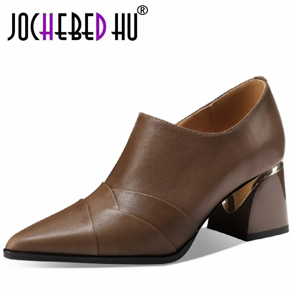 

【JOCHEBED HU】Woman Handmade Genuine Leather Soft and comfortable New Mid Heel Large Dress Shoes Ladies 33-43