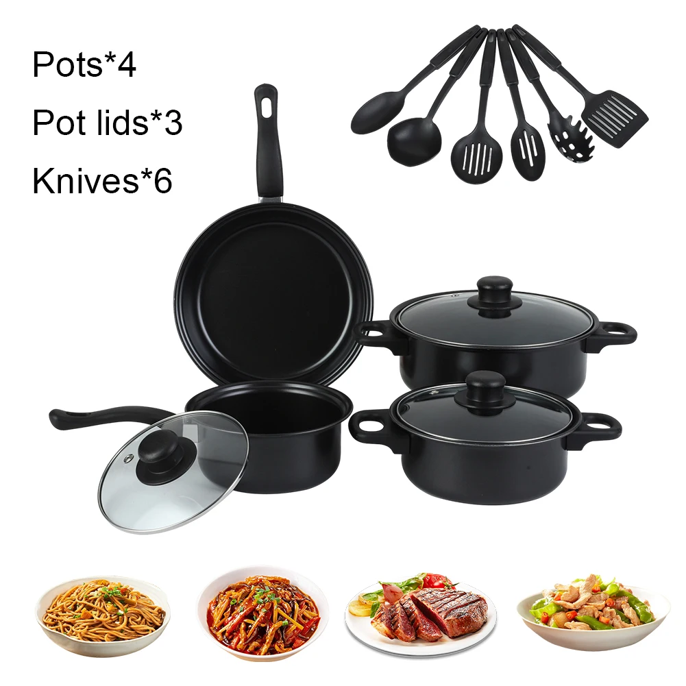 12-teiliges Antihaft-Kochgeschirr-Set, Kochtopf mit Deckel, tiefe Bratpfanne, Milchtopf, Maifan-Stein-Bratpfanne für alle Kochfelder