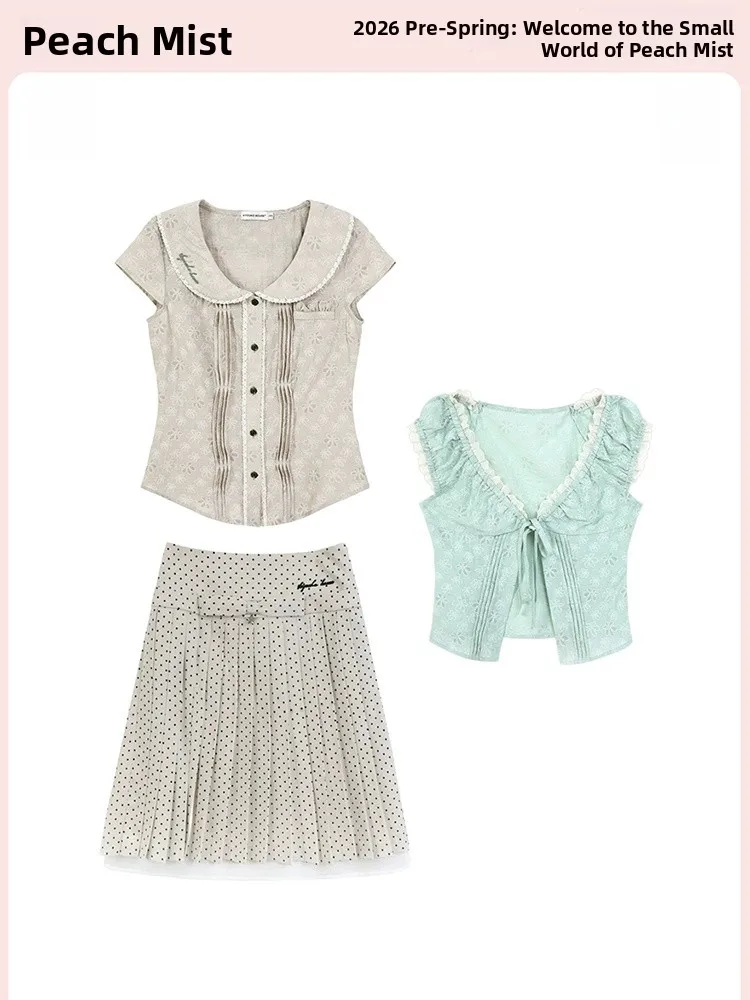 

Mint Green Polka Dot Blouse Cardigan Summer New Arrival Women's Fashion Set Three-Piece Suit Office Date Sweet Style Regular Fit