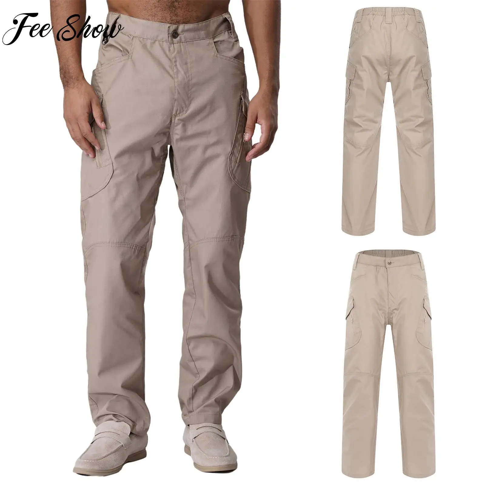 Men Cargo Long Pants Adult Male Fashion Zipper Fly Durable Multi-Pocket Cargo Pants for Outdoor Camping Hiking Fishing Climbing