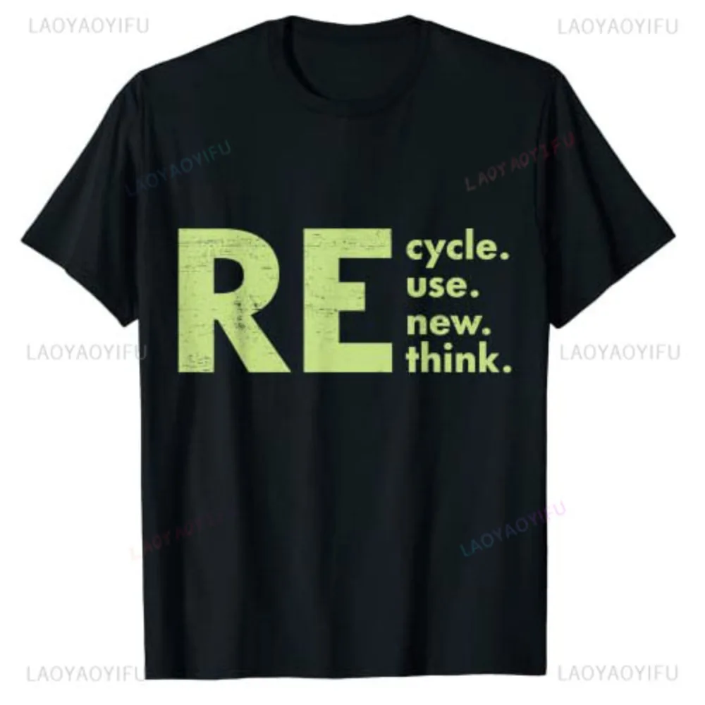 Environmentalist Letters Printed Environment Graphic Tee Recycle Reuse Renew Rethink Crisis Environmental Activism Soft T-Shirt