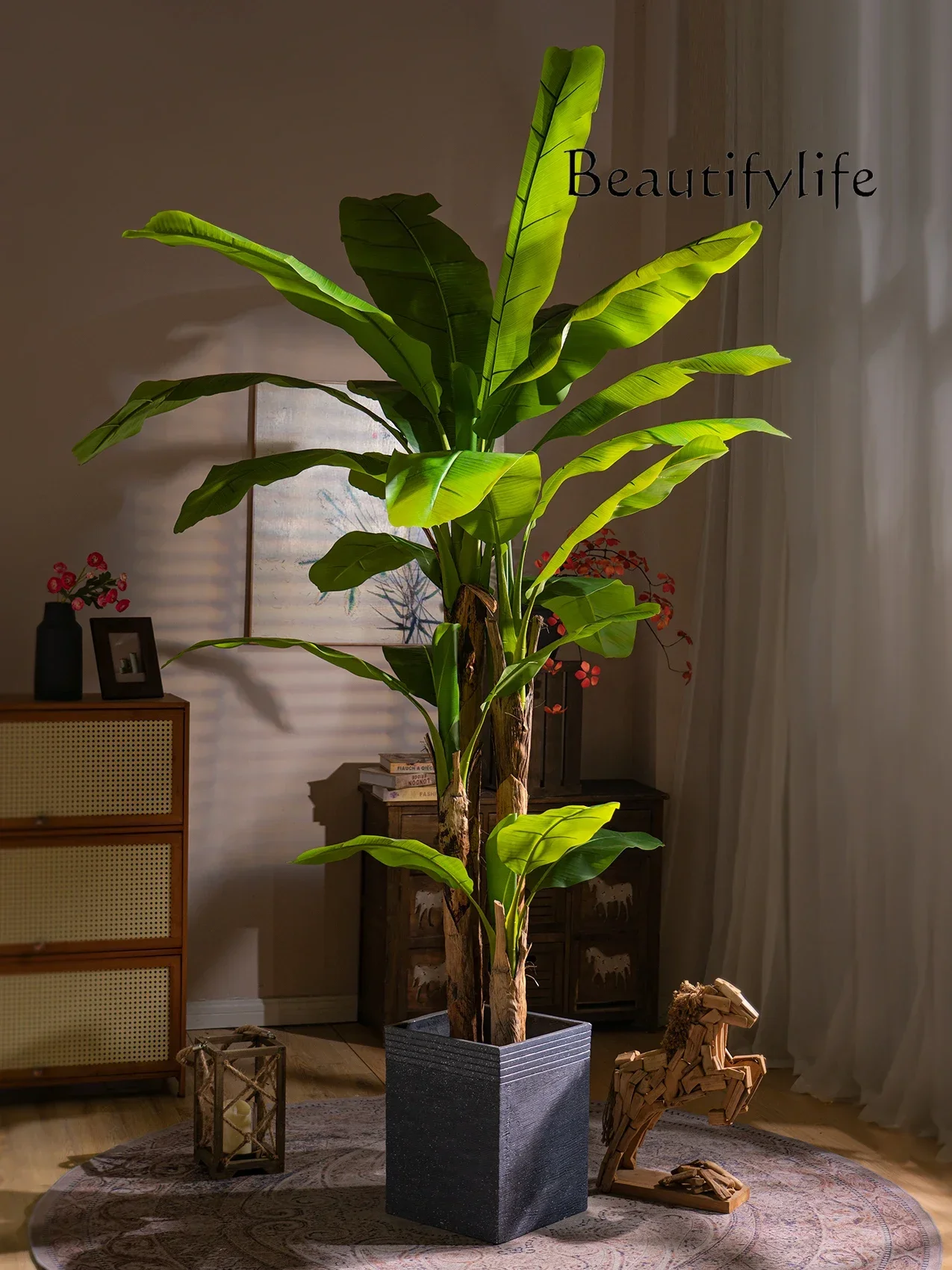 indoor landscaping high-end plant ornament  Large-scale simulated large-leaf plantain tree decorative bionic green plant