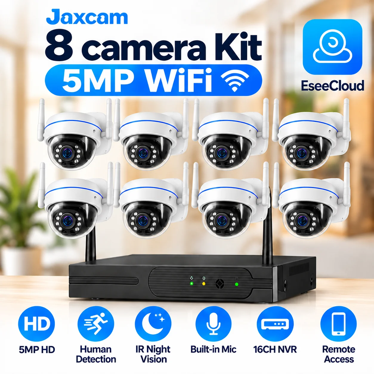 Smart 16CH WiFi NVR Kit 5MP WiFi Security Camera Outdoor Wirless CCTV Surveillance System Build in MIC Motion Detection