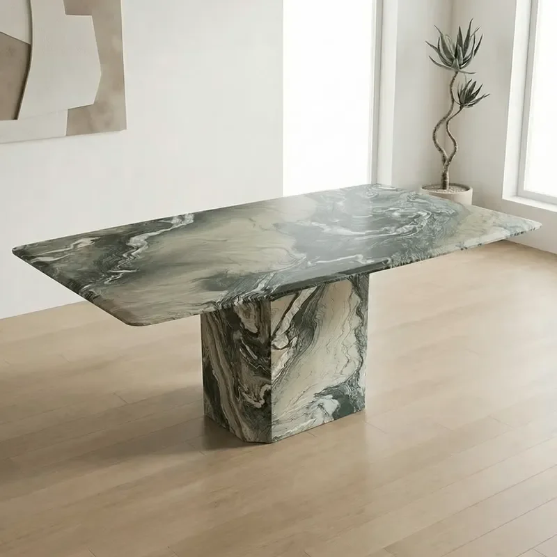 SW STONE Customizable Modern Design Simple Natural Green Marble Dining Table Set for Home Restaurant or Hotel