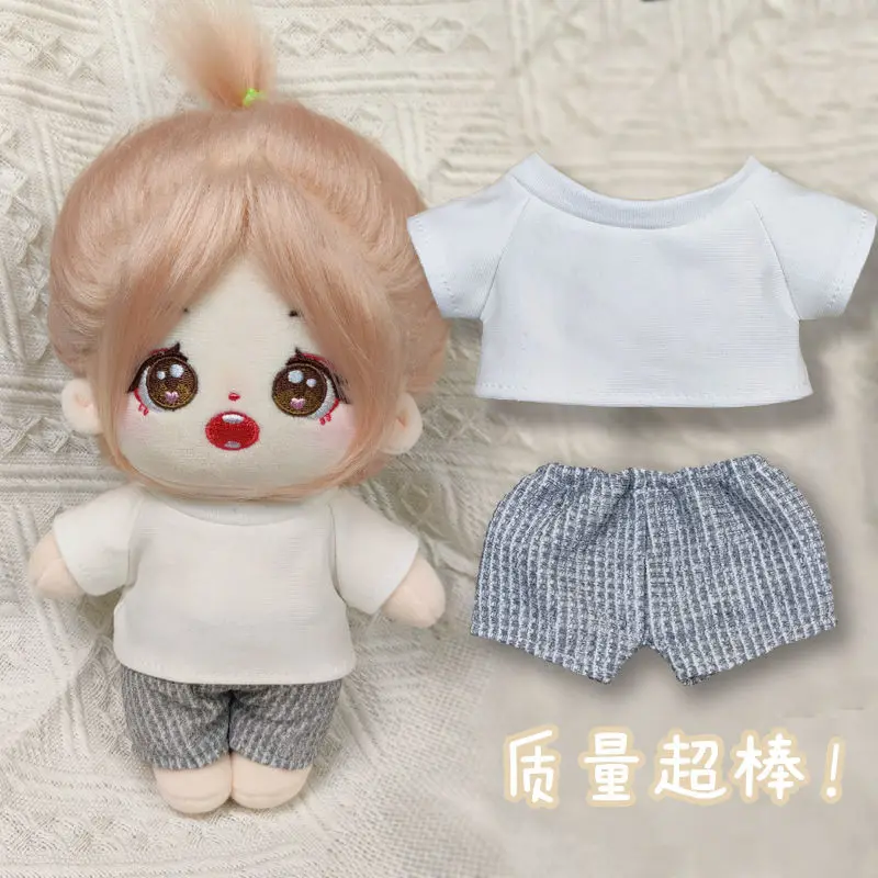 

Cotton doll baby clothes, white T-shirt, waffle pants set, 20cm doll, no attribute changing clothes in stock