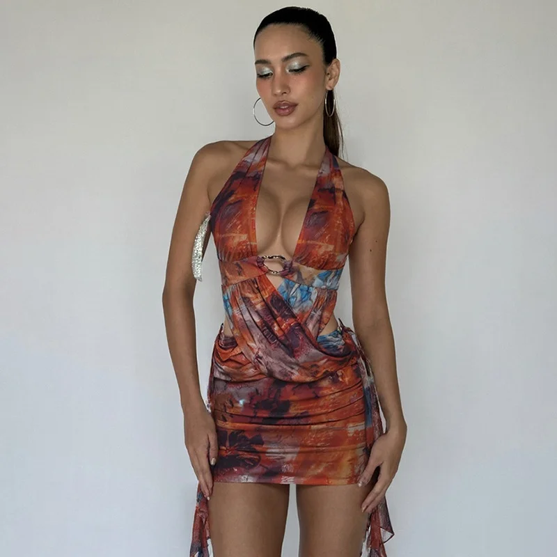 

Halter Hollow Women's Bandage Dress Pleated Ribbon Bandage Gown Multiple Colors Party Skirt Spicy Girl New Design In Stock