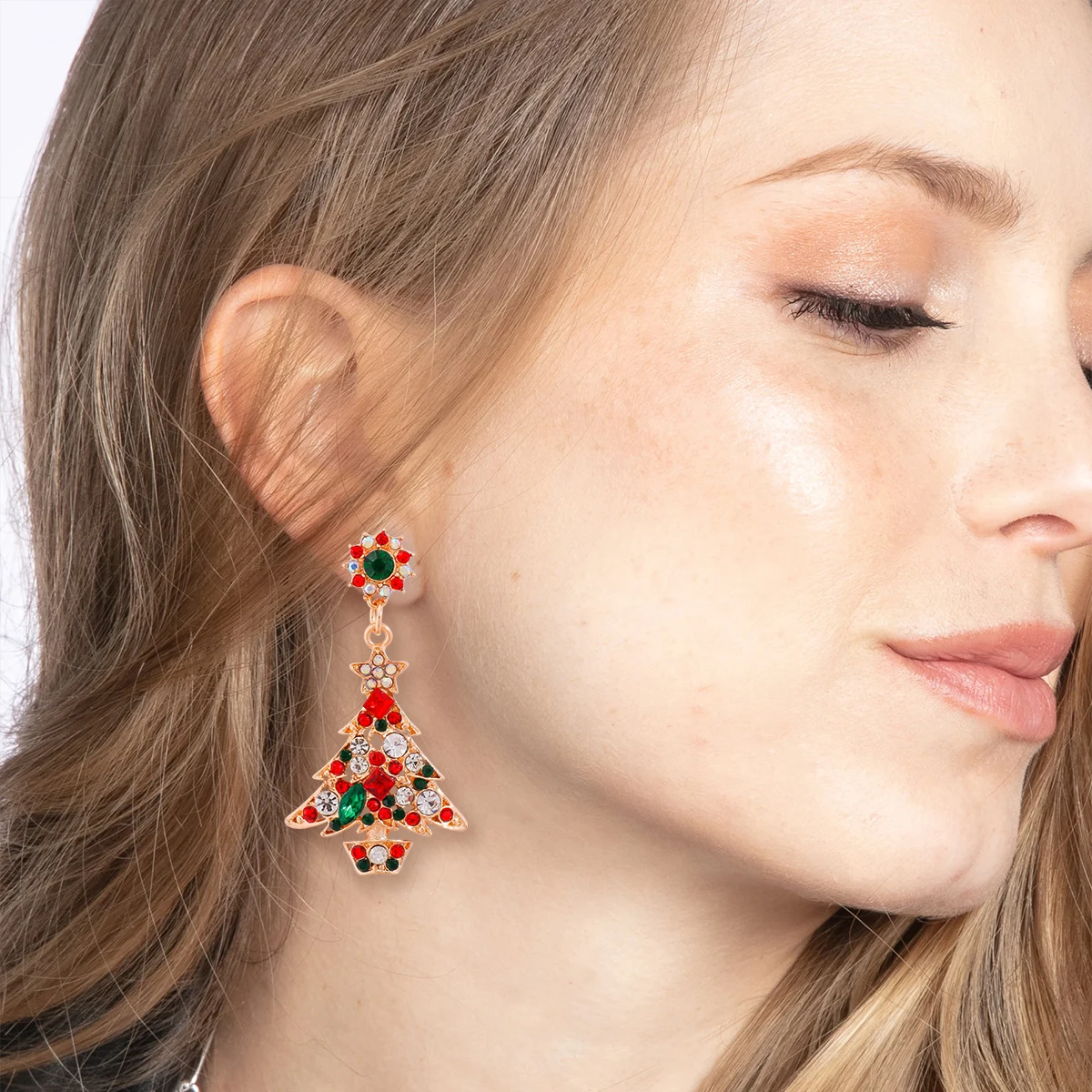 2024 Trend New Colorful Crystal Rhinestone Christmas Tree Earrings for Women Girls Luxury Jewelry Holiday Party Christmas Gifts