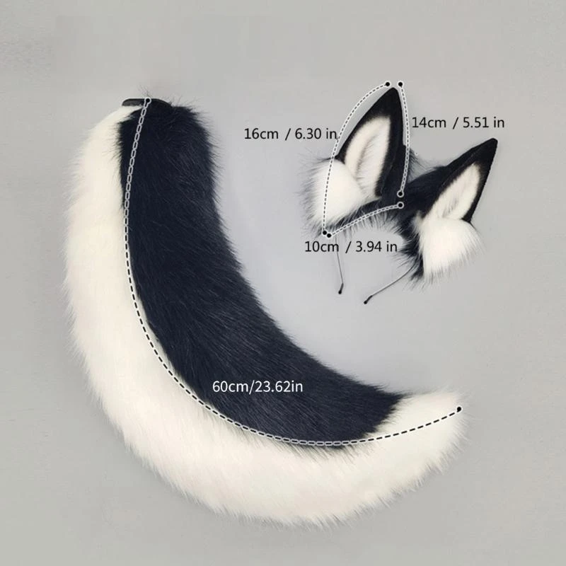 5asd Wolf Cats Foxes Tail with Cats Ears Headbands Halloween Christmas Cosplay Party Costume Toy for Woman Man Cats Costume
